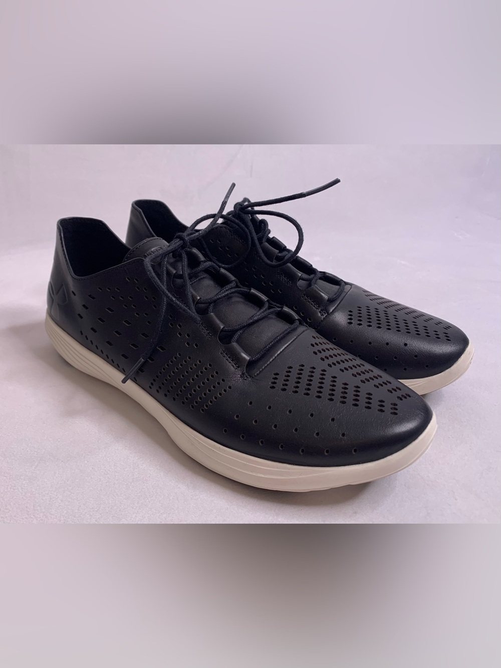 Women’s Under Armour Precision leather sneakers black laser-cut perforated 9.5